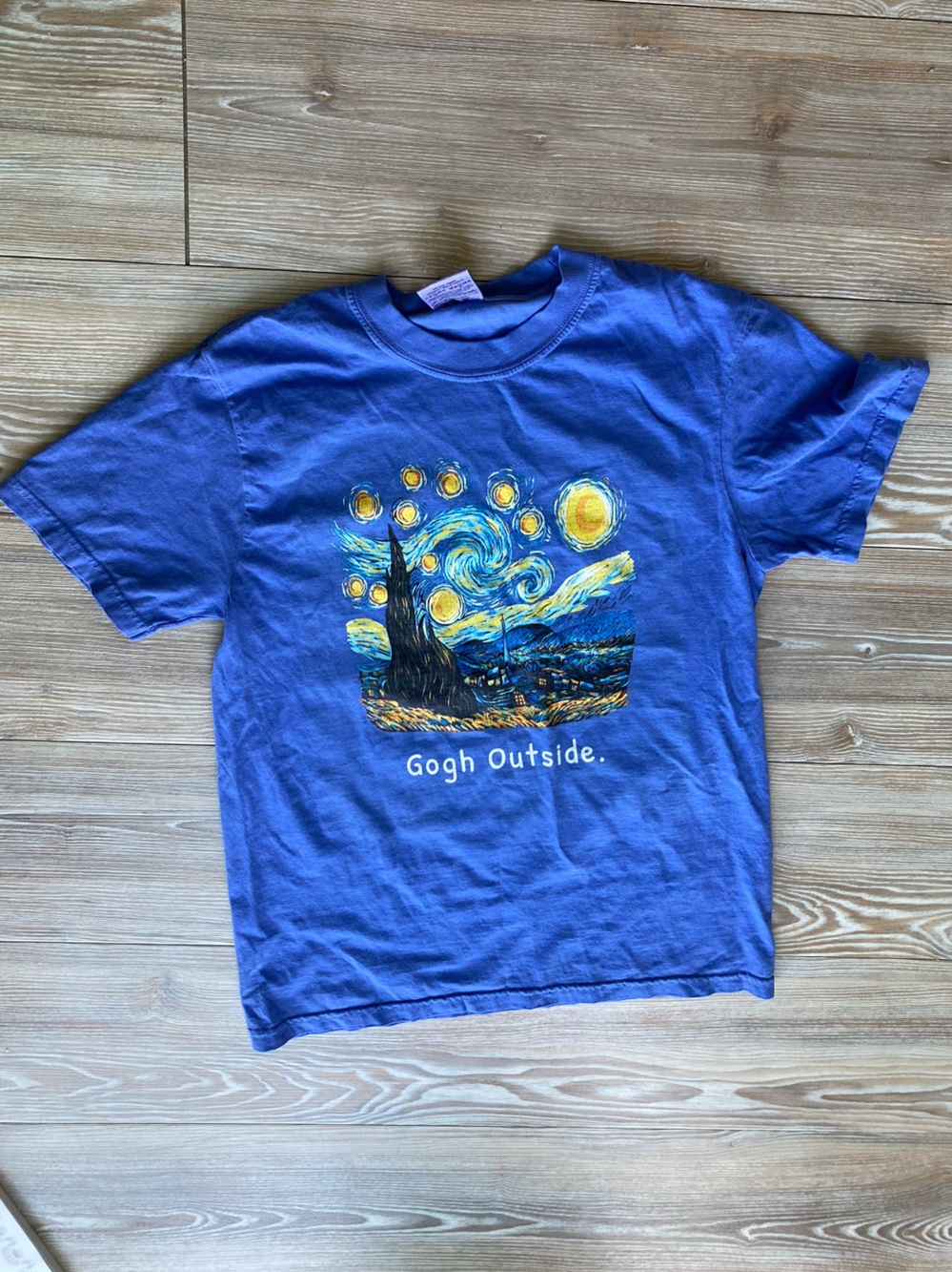 Comfort Colors Royal Blue 'Gogh Outside' Starry Night Graphic Tee Size S/P/CH